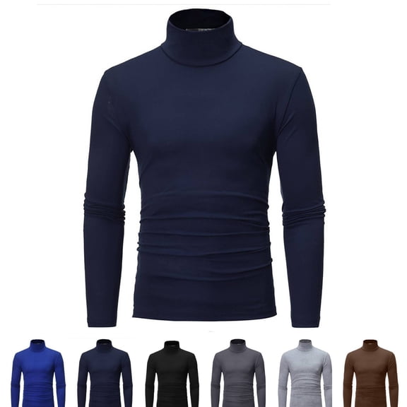 Cyglowse Men's Basic Turtleneck Long Sleeve T-Shirts Casual Pullover Top Navy M