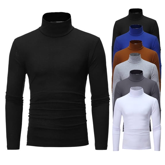 Cyglowse Men's Long Sleeve Turtleneck Shirts Basic Thermal Undershirt Lightweight Warm Pullover Sweater Black XL