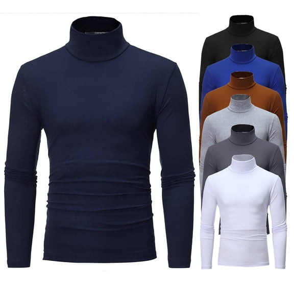 Cyglowse Men's Long Sleeve Turtleneck Shirts Basic Thermal Undershirt Lightweight Warm Pullover Sweater Navy XL