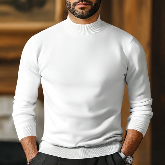 Cyglowse Men's Long Sleeve Undershirt Thermal Mock Turtleneck Soft Stretchy Base Layer Shirt for Everyday Wear Tops White XL