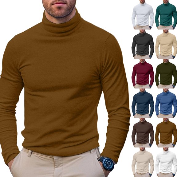 Cyglowse Men's Soft Thermal Undershirt Mock Turtleneck Long Sleeve Breathable Lightweight Solid Color for Layering Tops Brown 2XL