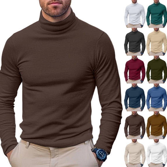 Cyglowse Men's Soft Thermal Undershirt Mock Turtleneck Long Sleeve Breathable Lightweight Solid Color for Layering Tops Coffee 2XL