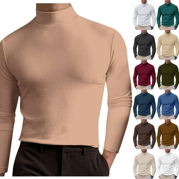 Cyglowse Men's Soft Thermal Undershirt Mock Turtleneck Long Sleeve Breathable Lightweight Solid Color for Layering Tops Khaki 2XL