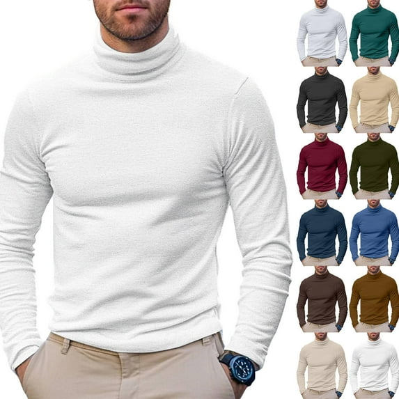 Cyglowse Men's Soft Thermal Undershirt Mock Turtleneck Long Sleeve Breathable Lightweight Solid Color for Layering Tops White 2XL