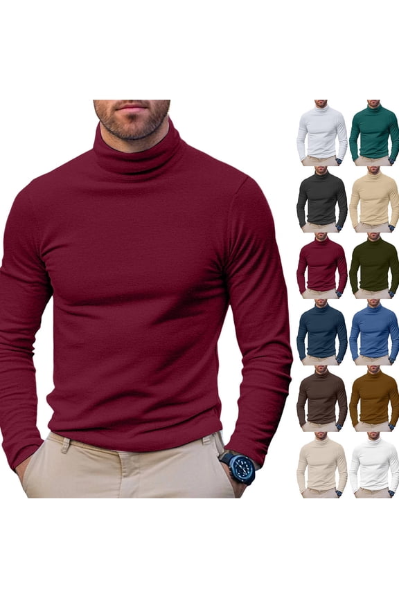Men's Soft Thermal Undershirt Mock Turtleneck Long Sleeve Breathable Lightweight Solid Color for Layering Tops Wine 2XL
