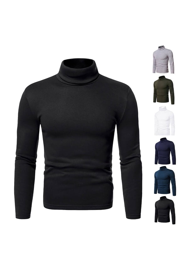 Men's Solid Color Thermal Shirts Long Sleeve Mock Turtleneck Basic Casual Undershirt Lightweight Pullover Tops Black M
