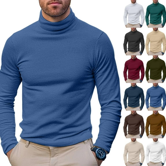Cyglowse Men's Thermal Undershirt Long Sleeve Mock Turtleneck Base Layer Shirt Warm Breathable Winter Royal Blue 2XL