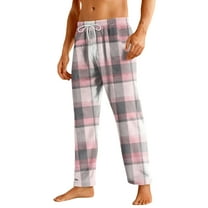 Cyglowse Mens Pajama Pants Flannel Buffalo Plaid Comfy Lounge Pants PJ Bottoms with Pocket Pink L