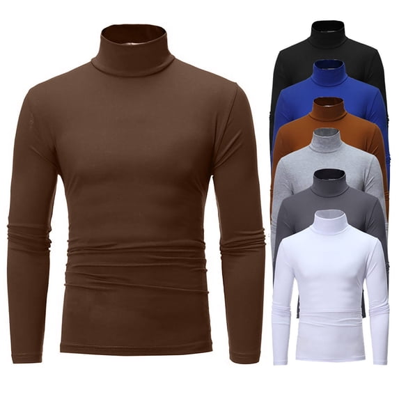 Cyglowse Mens Solid Color Thermals Long Sleeve Undershirt Warm Breathable Base Layer Thermal Tops Long John Shirts for Men Coffee XL