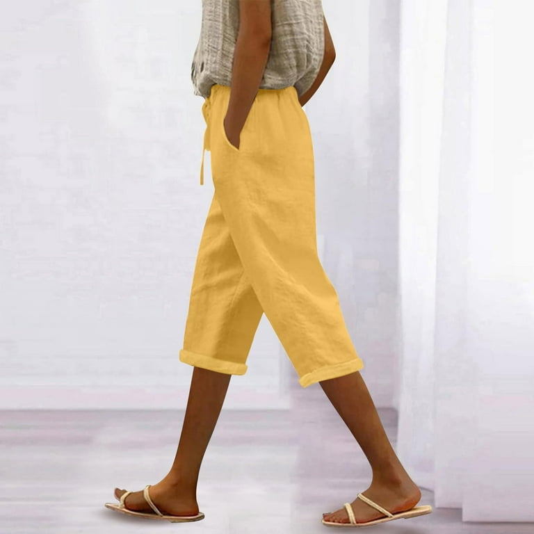 Cyglowse Capris for Women Petite Length Plus Size Pull on Pedal