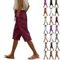 thumbnail image 1 of Cyglowse Capris for Women Petite Length Plus Size Pull on Pedal Pushers Dress Capris Summer Wide Leg Casual Cropped Pants with Pockets Wine S, 1 of 6