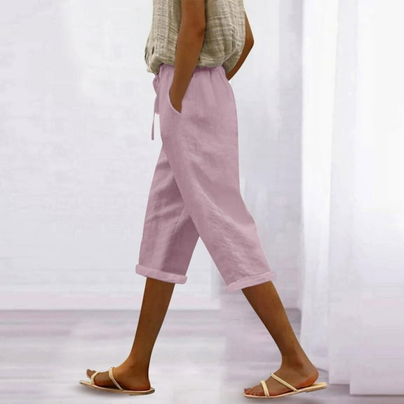 Cyglowse Capris for Women Petite Length Plus Size Pull on Pedal Pushers Dress Capris Summer Wide Leg Casual Cropped Pants with Pockets Purple L