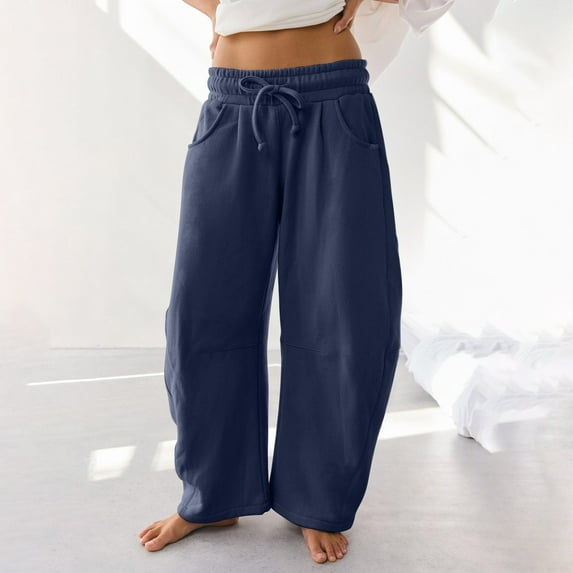 Cyglowse 2025 Barrel Sweatpants Women, Navy Sweatpants for Women High Waist Soft Lounge Pants with Pockets XL