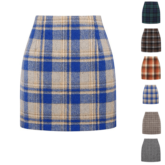 Cyglowse Plaid Skirts for Women - High Waist A Line Bodycon Pencil Holiday Fall Winter Skirts Trendy Blue 2XL