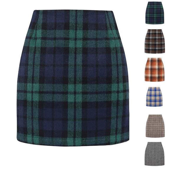 Cyglowse Plaid Skirts for Women - High Waist A Line Bodycon Pencil Holiday Fall Winter Skirts Trendy Dark Green 2XL