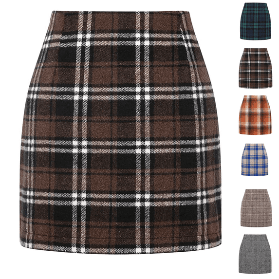 Cyglowse Plaid Skirts for Women - High Waist A Line Bodycon Pencil Holiday Fall Winter Skirts Trendy Light Brown S