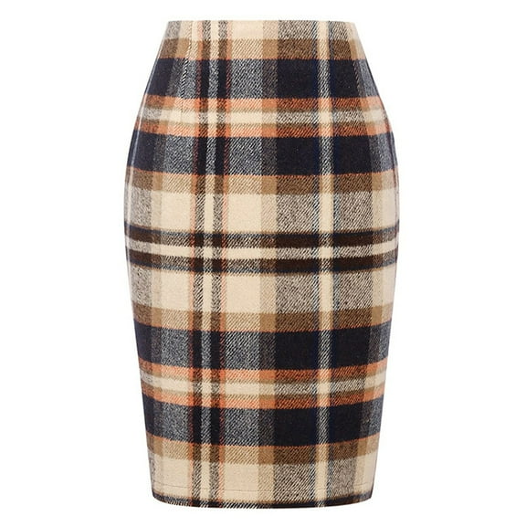 Cyglowse Plaid Skirts for Women Knee Length High Waisted Long Plaid Skirt Cute Tartan Pencil Skirt Fall Work Tweed Midi Skirts Brown XL