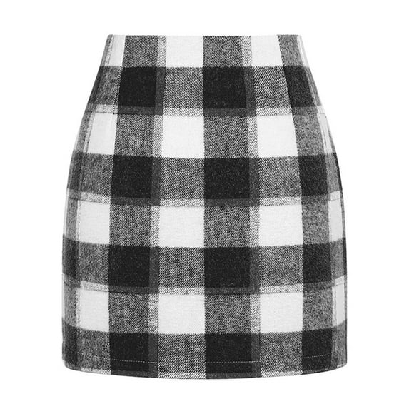 Cyglowse Plaid Skirts for Women Vintage High Waisted Pencil Wool Tweed Skirt Casual Fall Flannel Bodycon Mini Skirt Black M