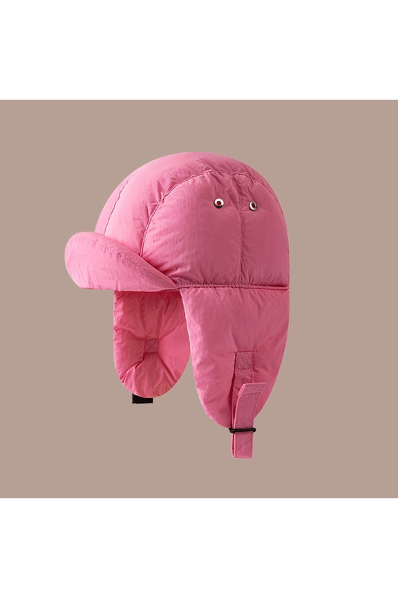 Puffy Trapper Hat with Earflap Down Beanie Hats for Men Women Lightweight Warm Riding Hat Puffer Balaclava Caps Pink M