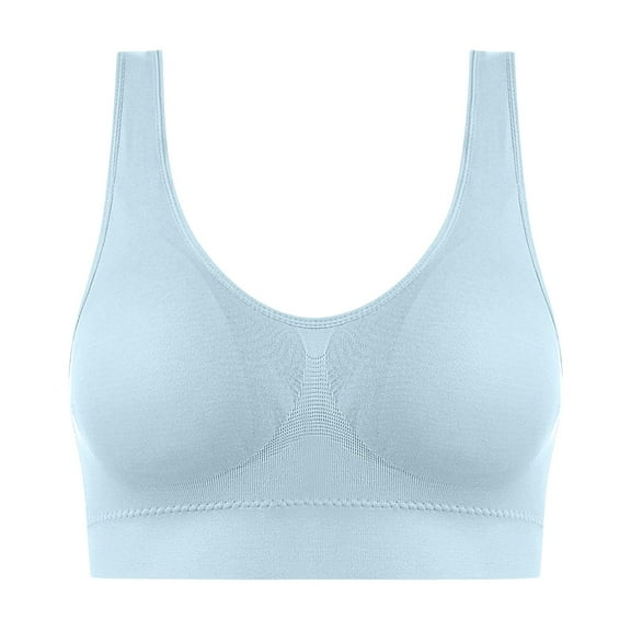 Cyglowse Seamless Yoga Bras for Women Comfortable Padded Gathering Bra Wireless Push Up Workout Running Bras, No Underwire Light Blue 48
