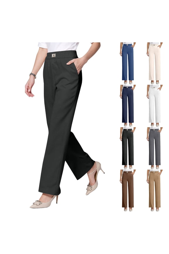 Senior Pants for Women, Drape High Rise Pull on Soft Stretch Seniorpants for Ladies Women 50+ Black L