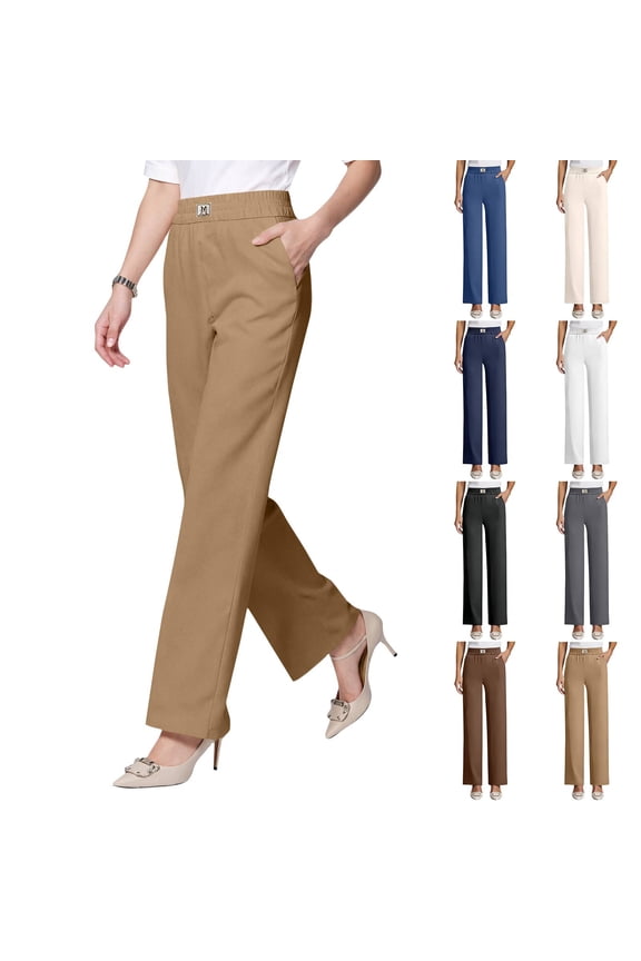 Senior Pants for Women, Drape High Rise Pull on Soft Stretch Seniorpants for Ladies Women 50+ Camel M