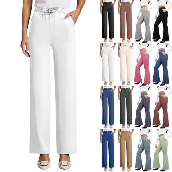 Cyglowse Senior Pants for Women, Drape High Rise Pull on Soft Stretch Seniorpants for Ladies Women 50+ White M
