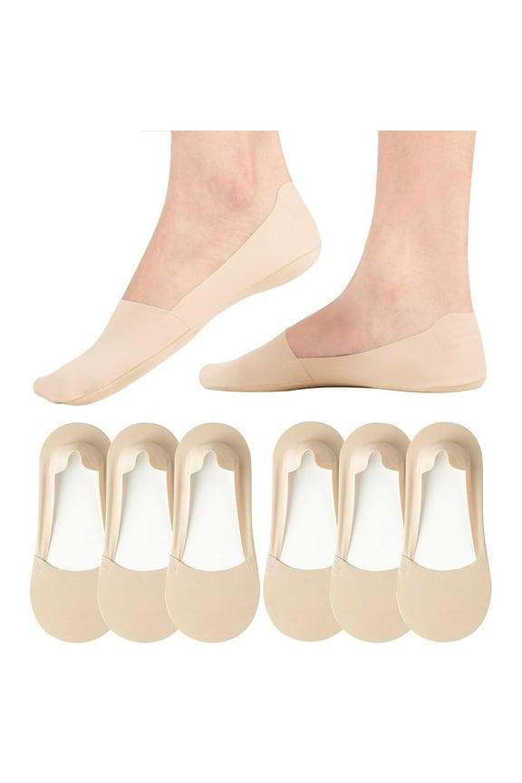 No Show Socks Womens Nylon Non Slip Low Cut Invisible Liner Footies Thin Silk Socks for Flats Loafers Lightweight 6 Pairs Complexion One Size
