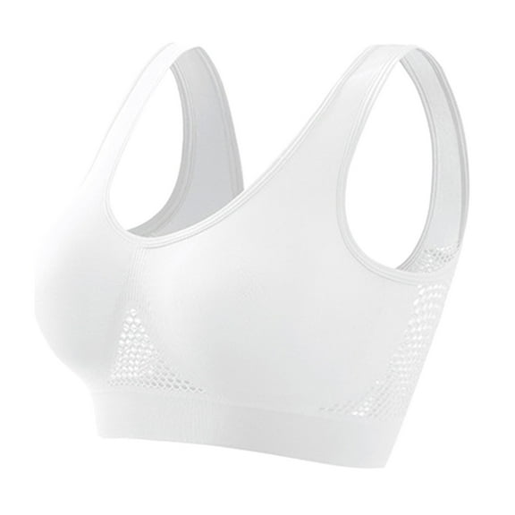 Cyglowse Sports Bras for Women Breathable Anti-Sagging Plus Size Wireless Bras with Cooling Lift-Up Mesh High Support White XL