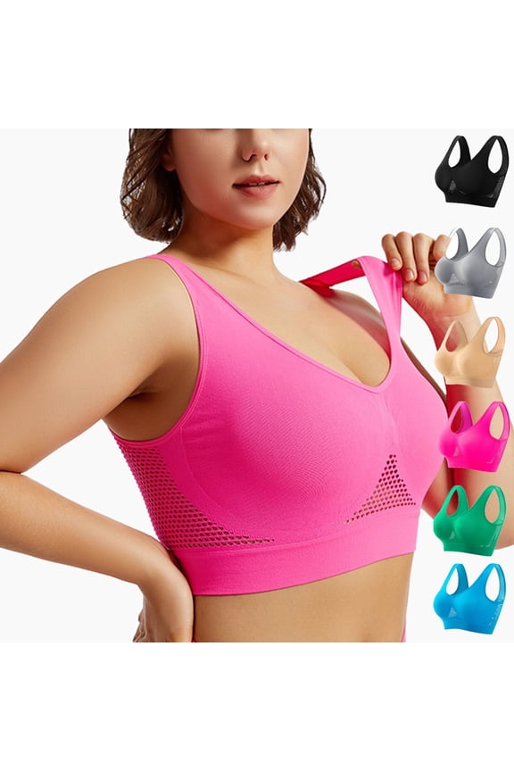 Sports Bras for Women High Support Moisture Wicking Workout Bras Cozy Wireless Athletic Bralettes with Embedded Pad Hot Pink L