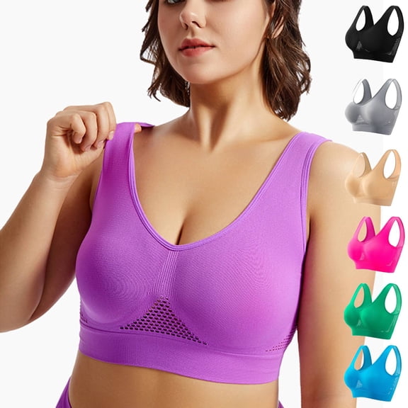 Sports Bras for Women High Support Moisture Wicking Workout Bras Cozy Wireless Athletic Bralettes with Embedded Pad Purple L