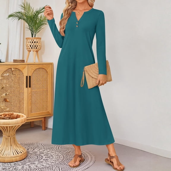 Cyglowse Spring Long Sleeve Comfortable Loose Maxi Dresses for Women 2026 Elegant Classy Winter Wedding Guest Dress Cyan 2XL