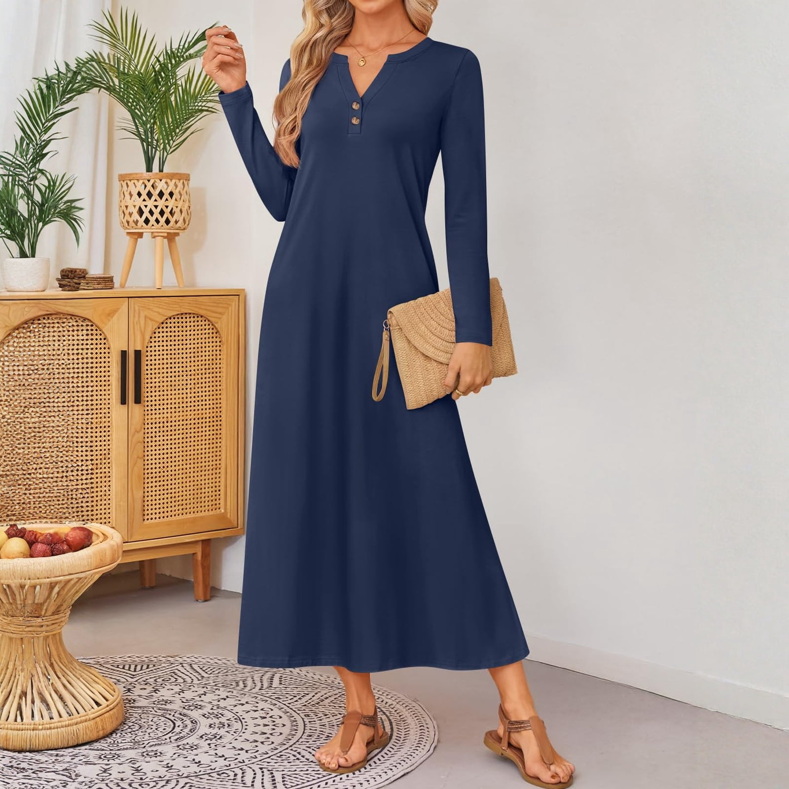 winter wedding guest dresses navy Cyglowse Spring Long Sleeve Comfortable Loose Maxi for Women 2026 Elegant Classy Dress XL Category:PRINT Tie-Dye Print Ruched Long Color:Sky Blue (6)