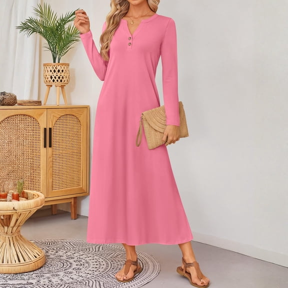 Cyglowse Spring Long Sleeve Comfortable Loose Maxi Dresses for Women 2026 Elegant Classy Winter Wedding Guest Dress Pink L