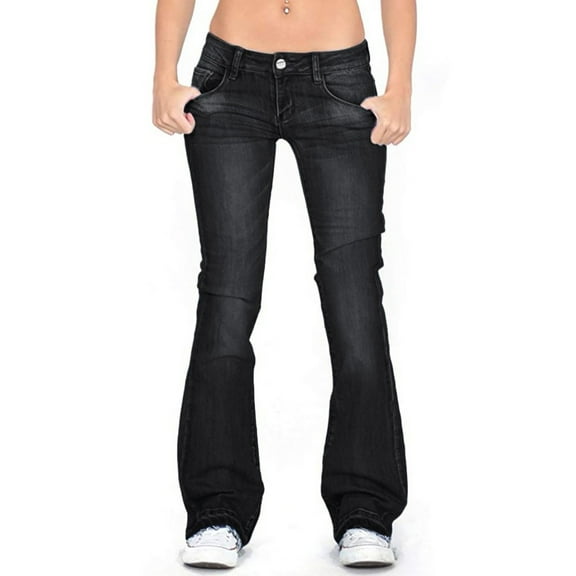 Cyglowse Straight Leg Jeans for Women Low Rise Stretch Jeans Skinny Wide Leg Denim Pants Black M