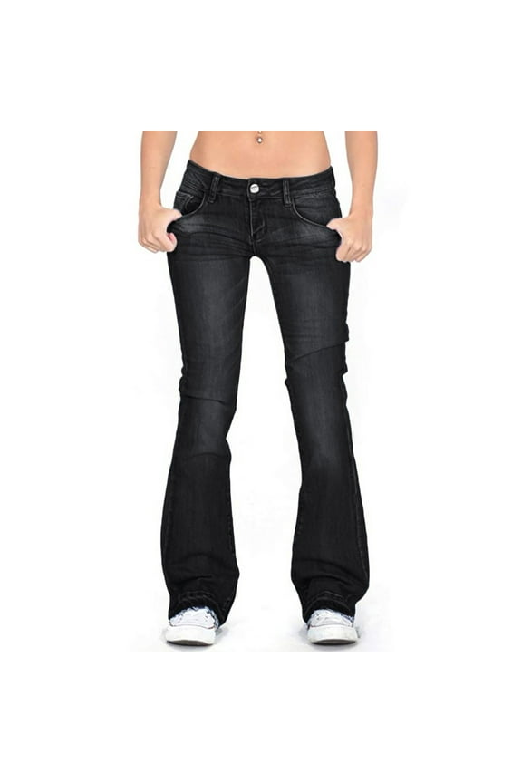Straight Leg Jeans for Women Low Rise Stretch Jeans Skinny Wide Leg Denim Pants Black XL