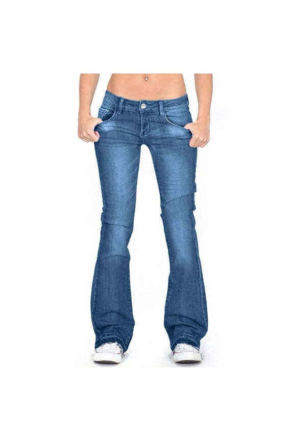Straight Leg Jeans for Women Low Rise Stretch Jeans Skinny Wide Leg Denim Pants Dark Blue M