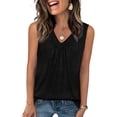 thumbnail image 1 of Cyglowse Tank Top for Women Loose Fit Sleeveless Shirts V Neck Summer Clothes Ruched Women's Tees and Tanks Curved Hem Black 2XL, 1 of 6