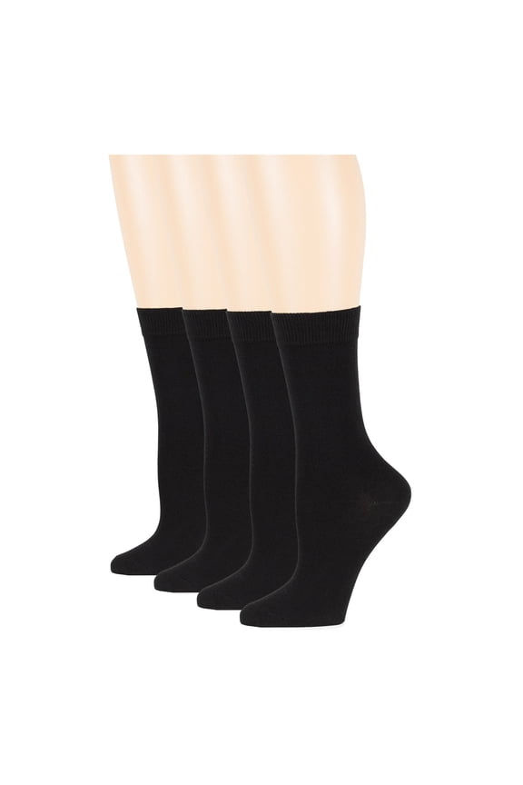 Thin Crew Socks for Women, Ladies Soft Cotton High Calf Boot Sock for Trouser, Dress, Business 4 Pair