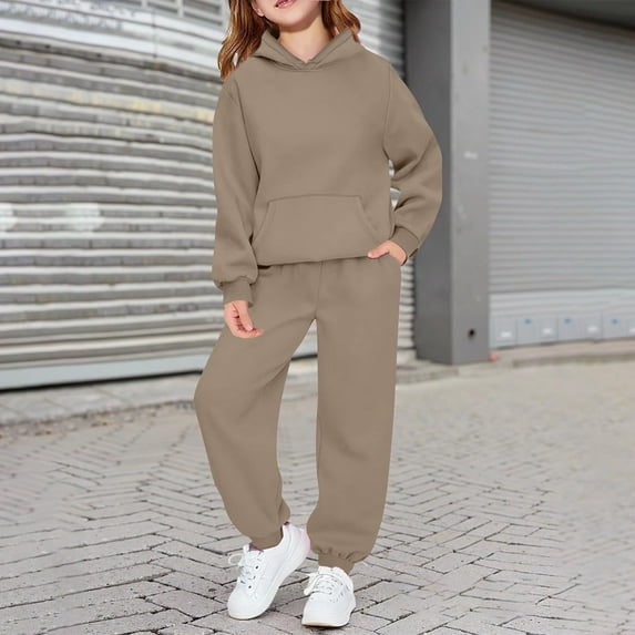 Cyglowse Toddler Boys Girls Sweatsuit Soild 2 Piece Sweatsuits for Teens Kids Sweatshirts and Jogger Sweatpants Sweat Set Camel 2-3Y