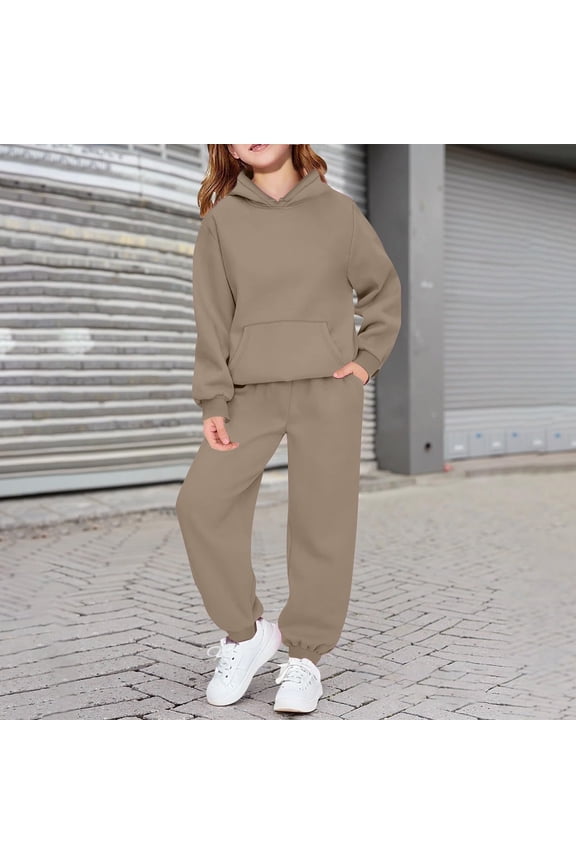 Toddler Boys Girls Sweatsuit Soild 2 Piece Sweatsuits for Teens Kids Sweatshirts and Jogger Sweatpants Sweat Set Camel 3-4Y