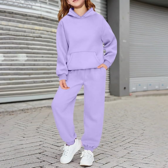 Cyglowse Toddler Boys Girls Sweatsuit Soild 2 Piece Sweatsuits for Teens Kids Sweatshirts and Jogger Sweatpants Sweat Set Light Purple 8-9Y