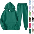 thumbnail image 1 of Cyglowse Toddler Girls Boys Sweatsuit Soild 2 Piece Sweatsuits for Teens Kids Sweatshirts and Jogger Sweatpants Sweat Sets Dark Green 12-13Y, 1 of 6
