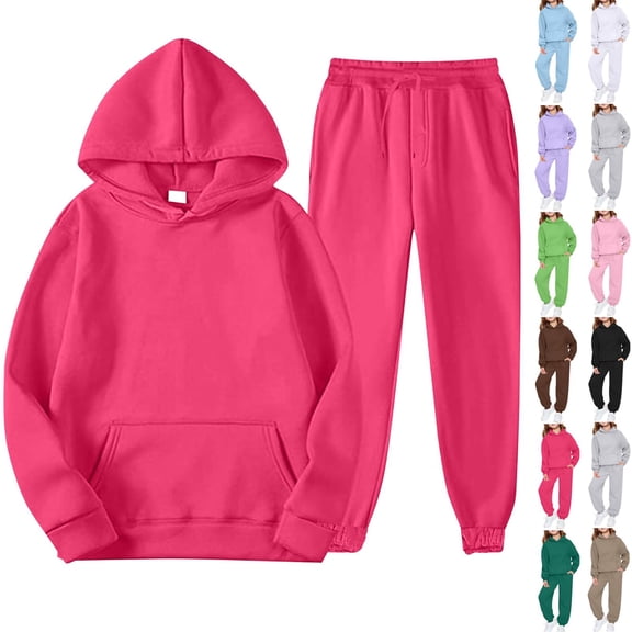 Cyglowse Toddler Girls Boys Sweatsuit Soild 2 Piece Sweatsuits for Teens Kids Sweatshirts and Jogger Sweatpants Sweat Sets Hot Pink 3-4Y