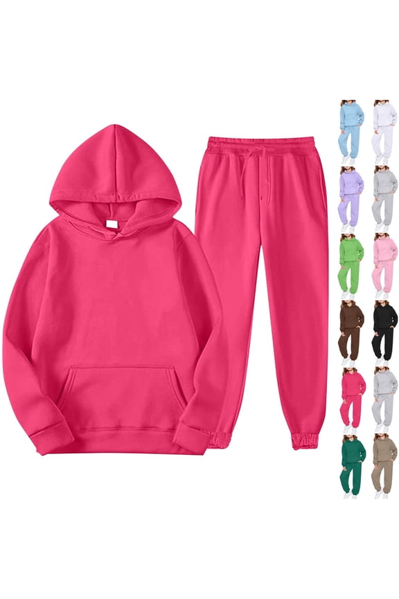 Toddler Girls Boys Sweatsuit Soild 2 Piece Sweatsuits for Teens Kids Sweatshirts and Jogger Sweatpants Sweat Sets Hot Pink 3-4Y