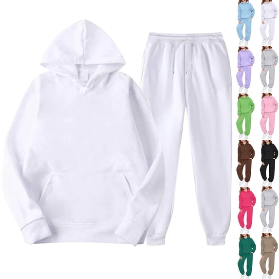 Cyglowse Toddler Girls Boys Sweatsuit Soild 2 Piece Sweatsuits for Teens Kids Sweatshirts and Jogger Sweatpants Sweat Sets White 8-9Y