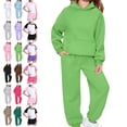 thumbnail image 1 of Cyglowse Toddler Girls Sweatsuit Kids Spring 2 Piece Sets Long Sleeve Hooded Sweatshirts and Jogger Sweatpants Boys Soft Sweatsuits Fluorescent Green 4-5Y, 1 of 6