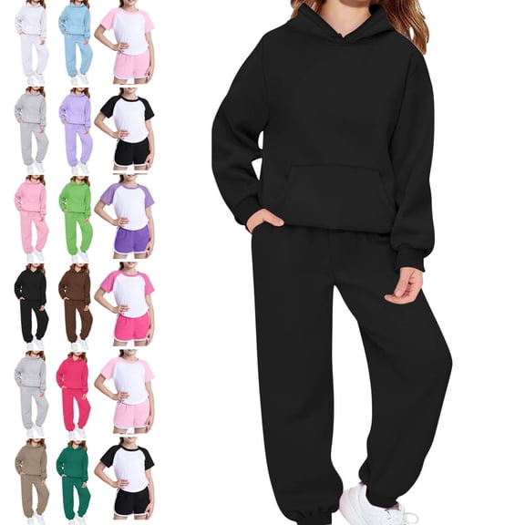 Cyglowse Toddler Girls Sweatsuit Kids Spring 2 Piece Sets Long Sleeve Hooded Sweatshirts and Jogger Sweatpants Boys Soft Sweatsuits Black 3-4Y