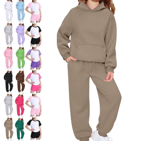 Cyglowse Toddler Girls Sweatsuit Kids Spring 2 Piece Sets Long Sleeve Hooded Sweatshirts and Jogger Sweatpants Boys Soft Sweatsuits Camel 3-4Y