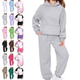 thumbnail image 1 of Cyglowse Toddler Girls Sweatsuit Kids Spring 2 Piece Sets Long Sleeve Hooded Sweatshirts and Jogger Sweatpants Boys Soft Sweatsuits Light Gray 12-13Y, 1 of 6